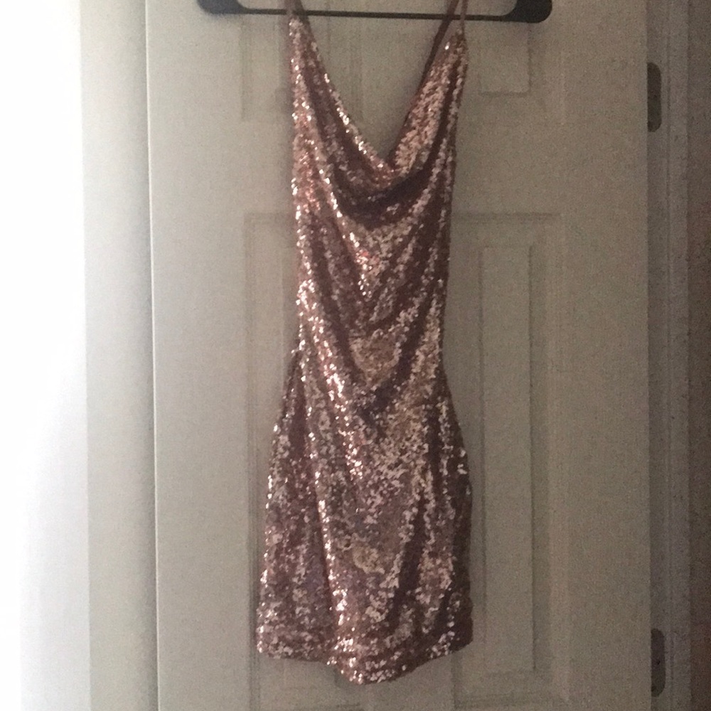 Gold sequin mini dress